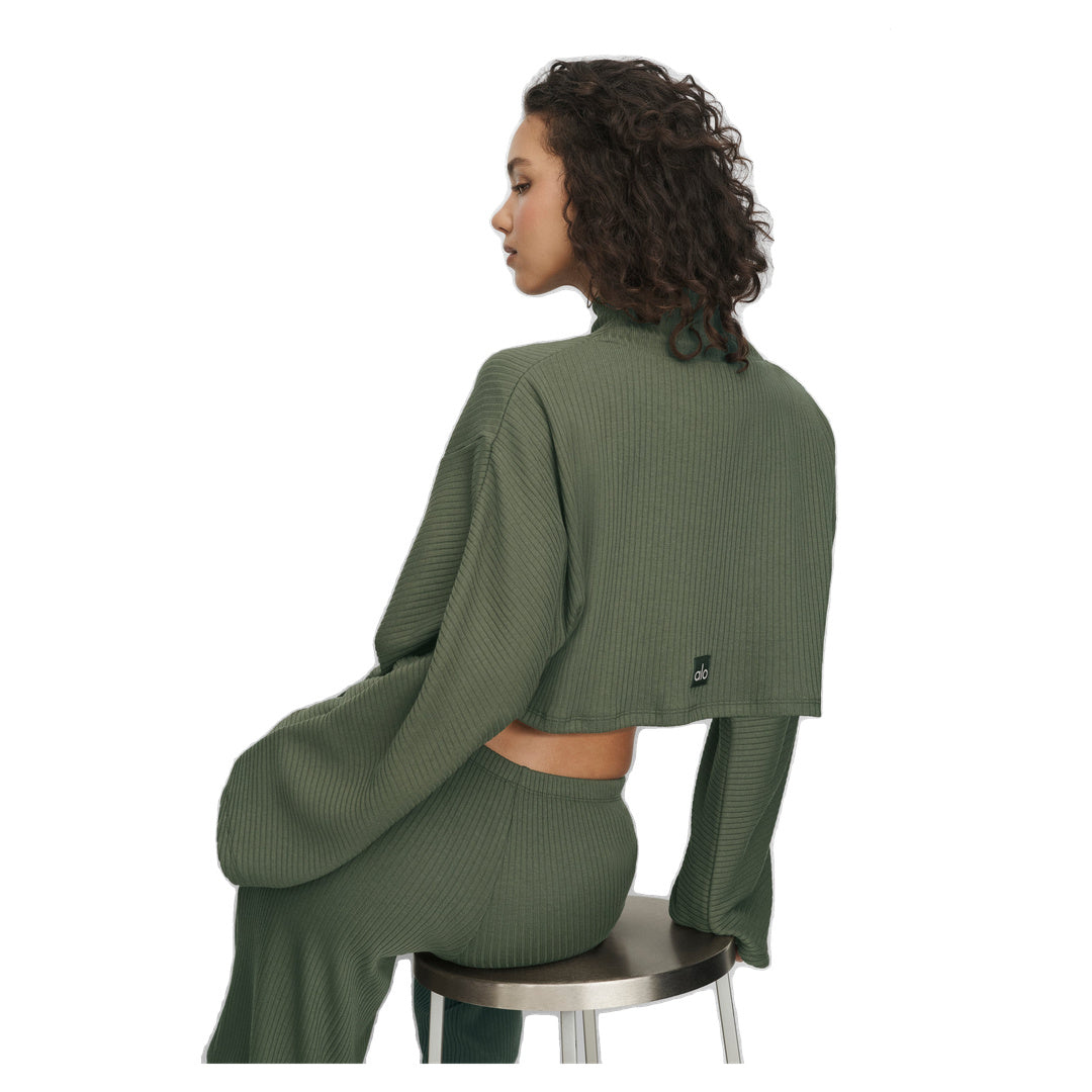 ALO Ribbed Cropped Reset Long Sleeve - Bamboo Green