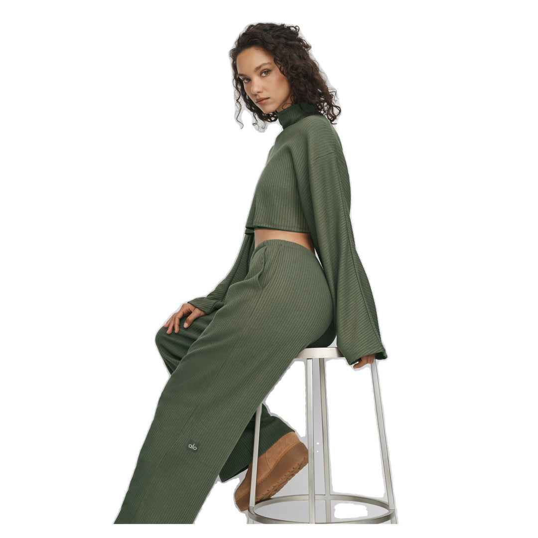 ALO Ribbed Cropped Reset Long Sleeve - Bamboo Green