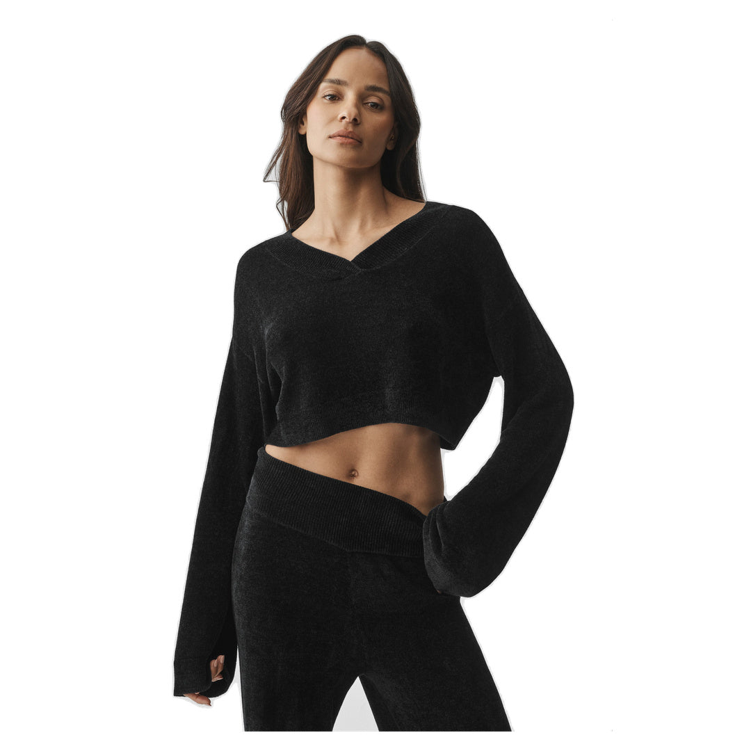 ALO Micro Chenille Cropped V-Neck Coverup - Black