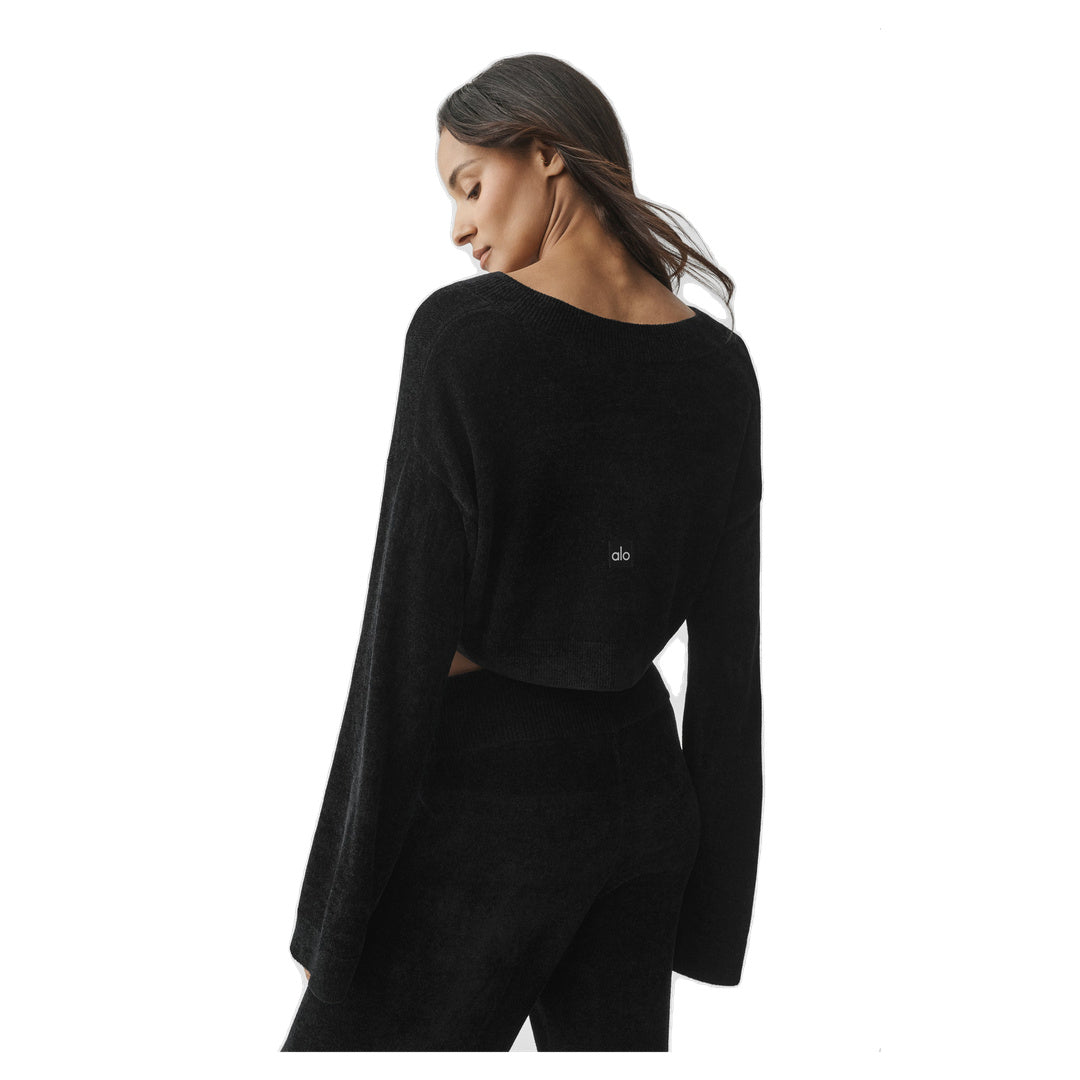 ALO Micro Chenille Cropped V-Neck Coverup - Black