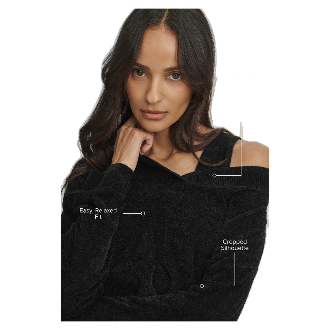 ALO Micro Chenille Cropped V-Neck Coverup - Black