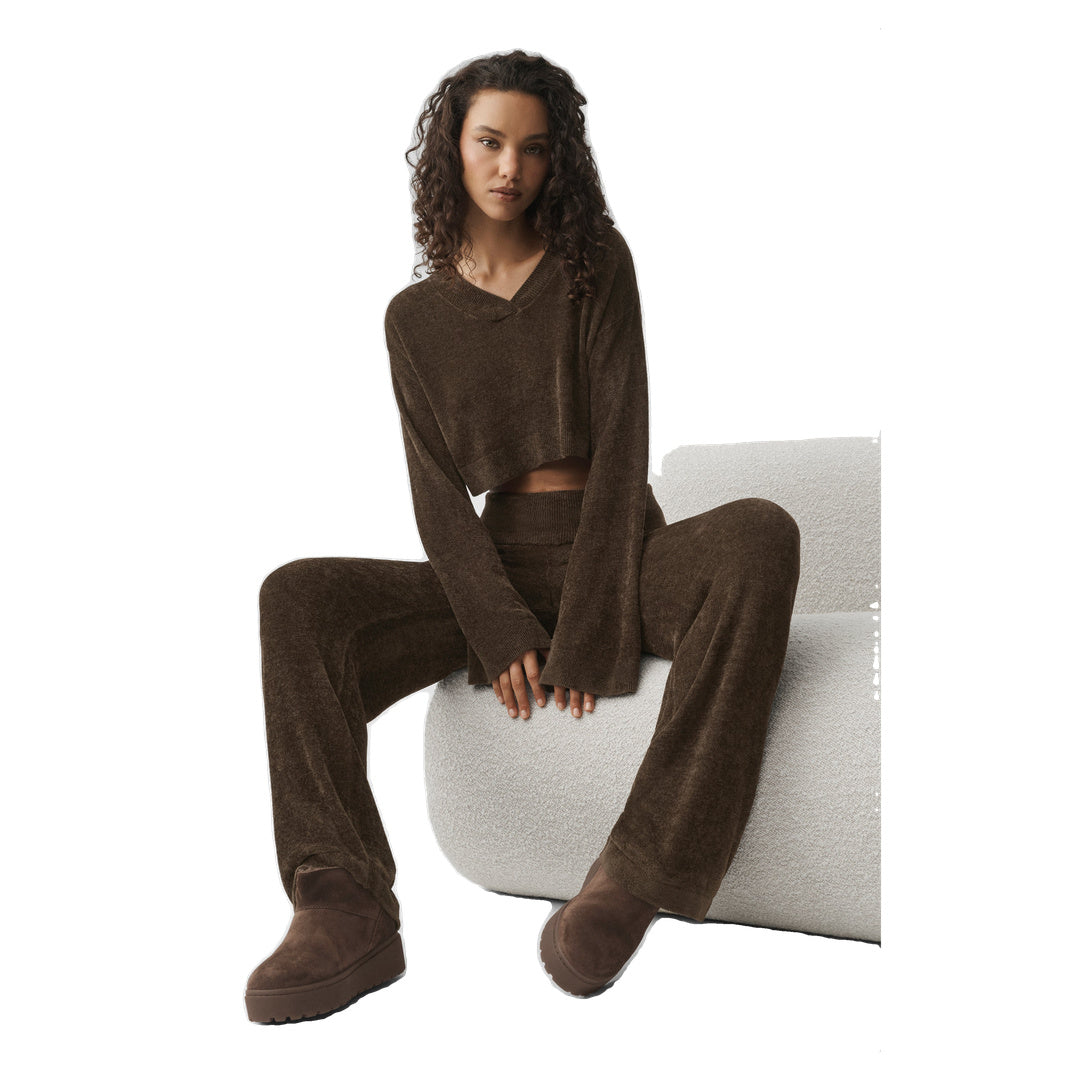 ALO Micro Chenille Cropped V-Neck Coverup - Espresso