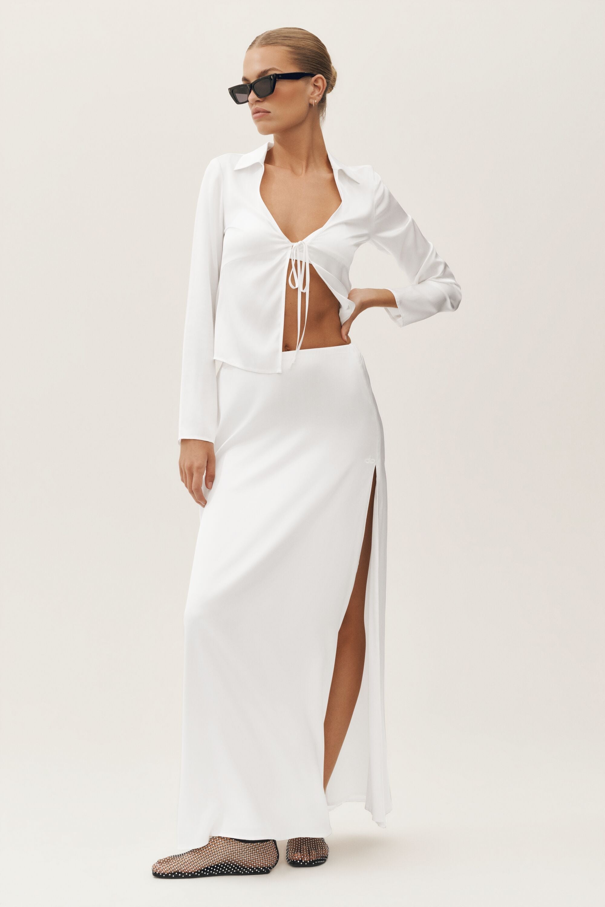 alo Silk Blend Radiance Long Sleeve Top - White