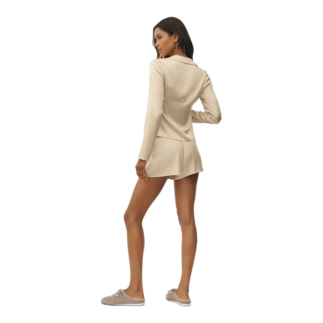 alo Silk Blend Radiance Long Sleeve Top - Sandy Beige