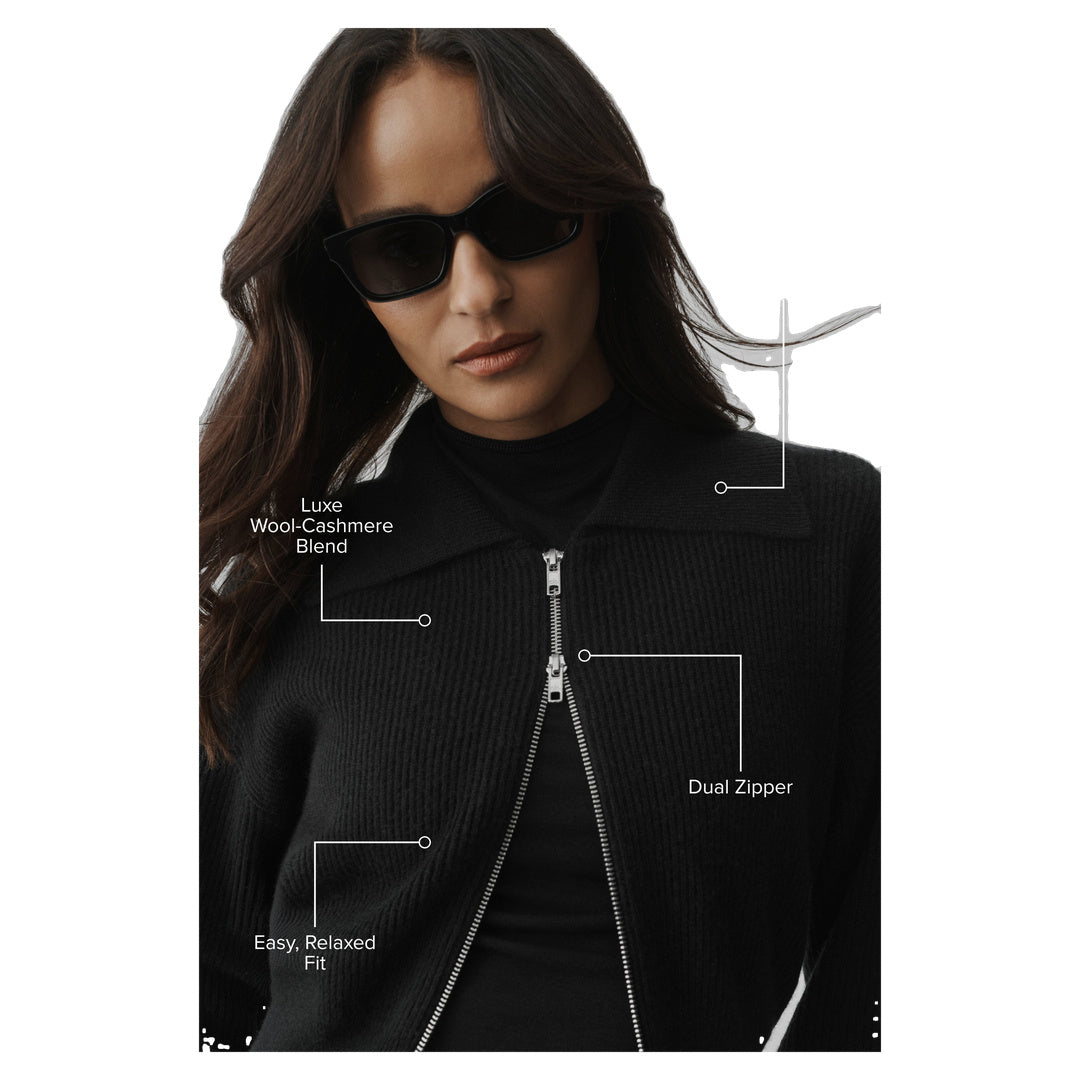 ALO Cashmere Wool Harmony Full Zip Jacket - Black