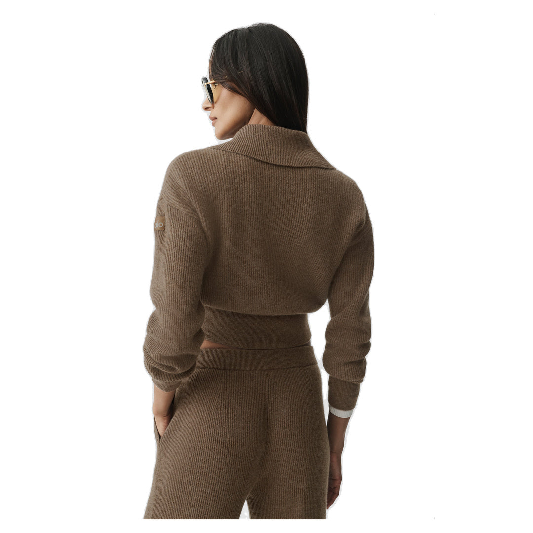 ALO Cashmere Wool Harmony Full Zip Jacket - Java Brown Heather