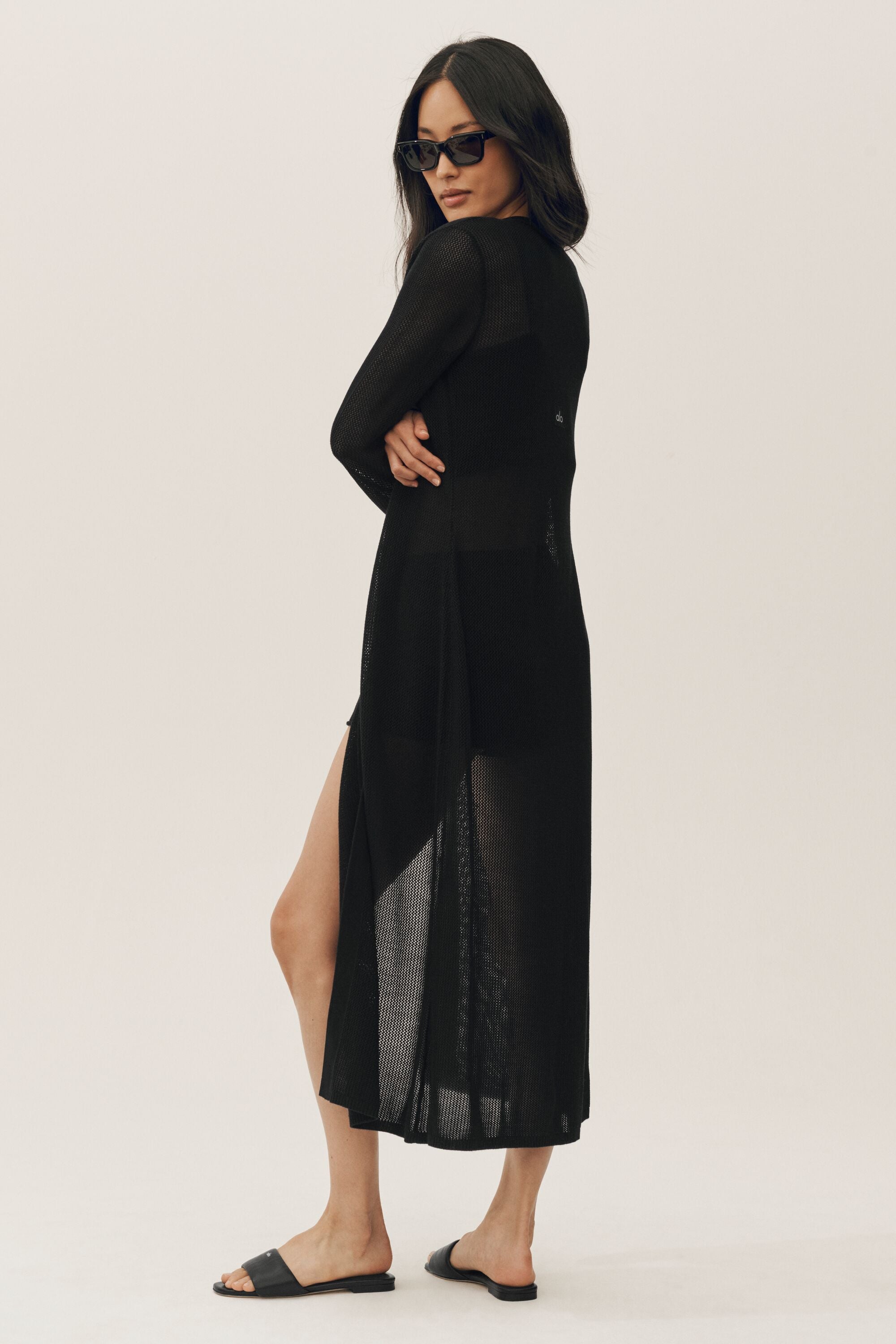 alo Silk Cashmere Heatwave Long Cardigan - Black
