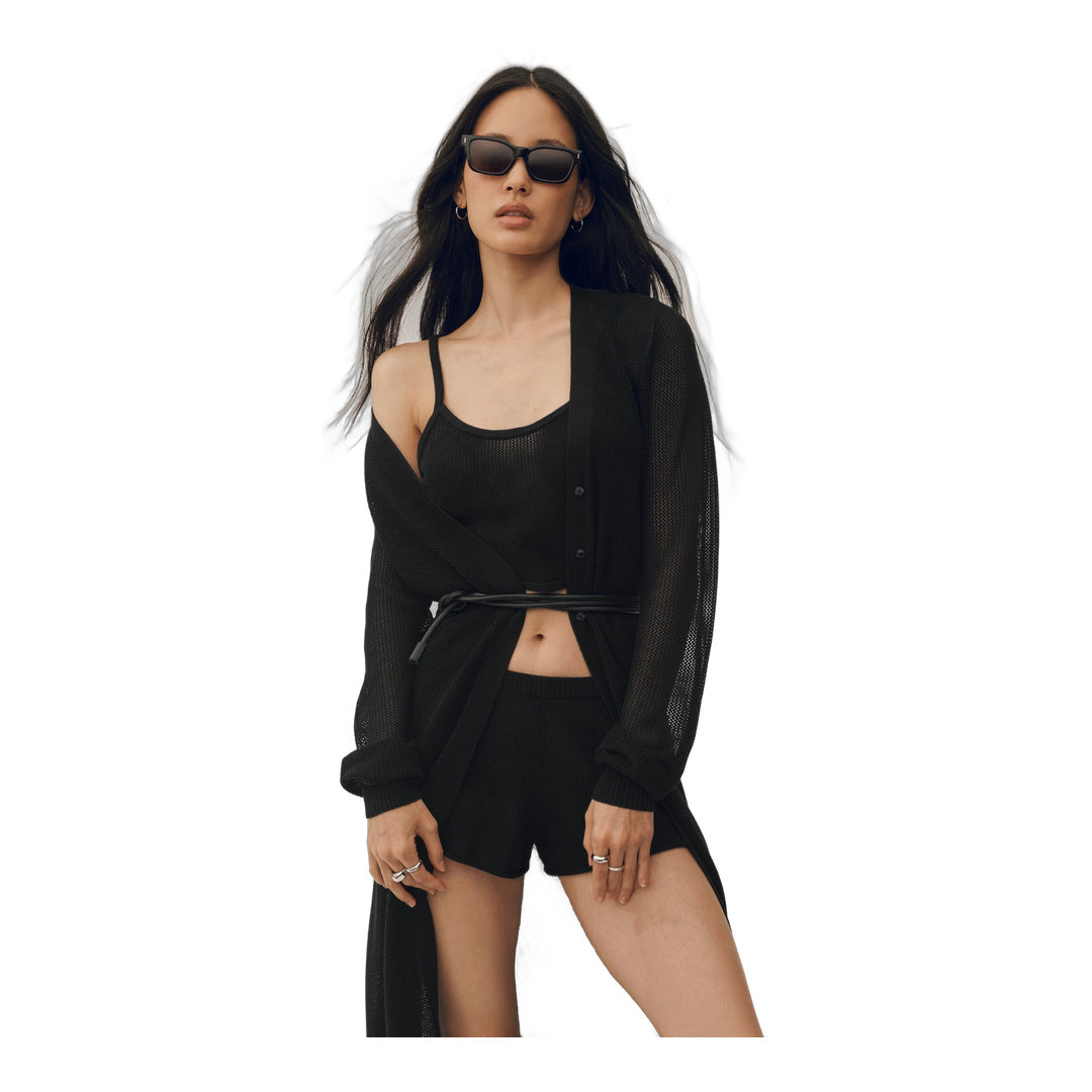 alo Silk Cashmere Heatwave Long Cardigan - Black