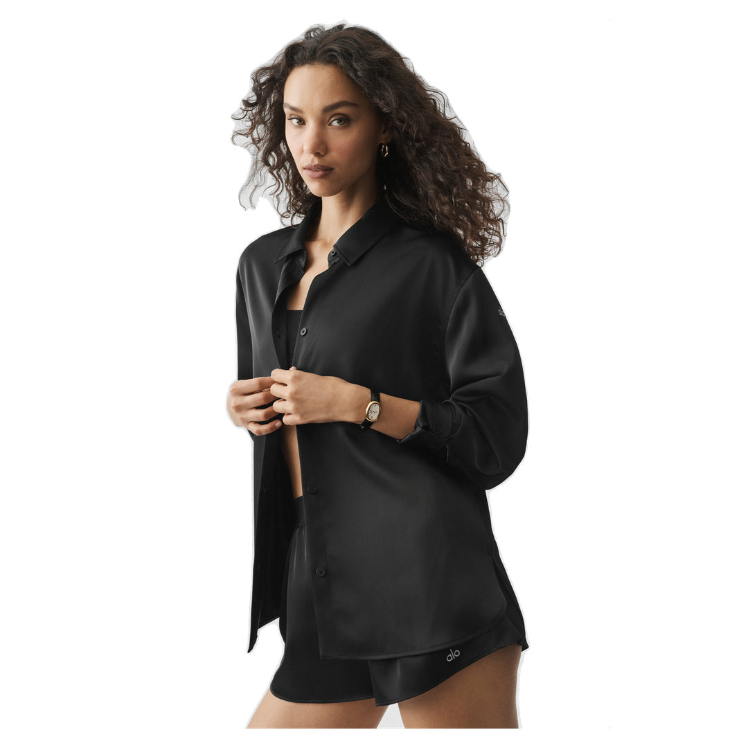 ALO Satin Smooth Talker Button Up - Black