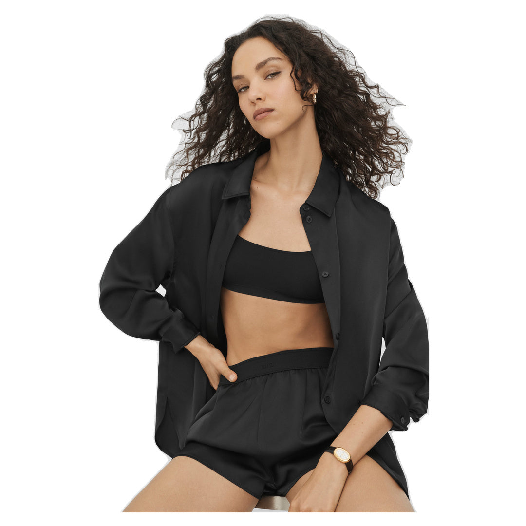 ALO Satin Smooth Talker Button Up - Black
