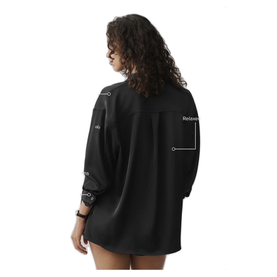 ALO Satin Smooth Talker Button Up - Black