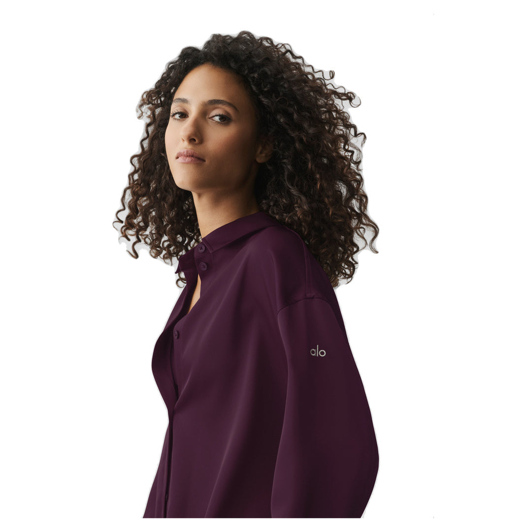 ALO Satin Smooth Talker Button Up - Rich Bordeaux