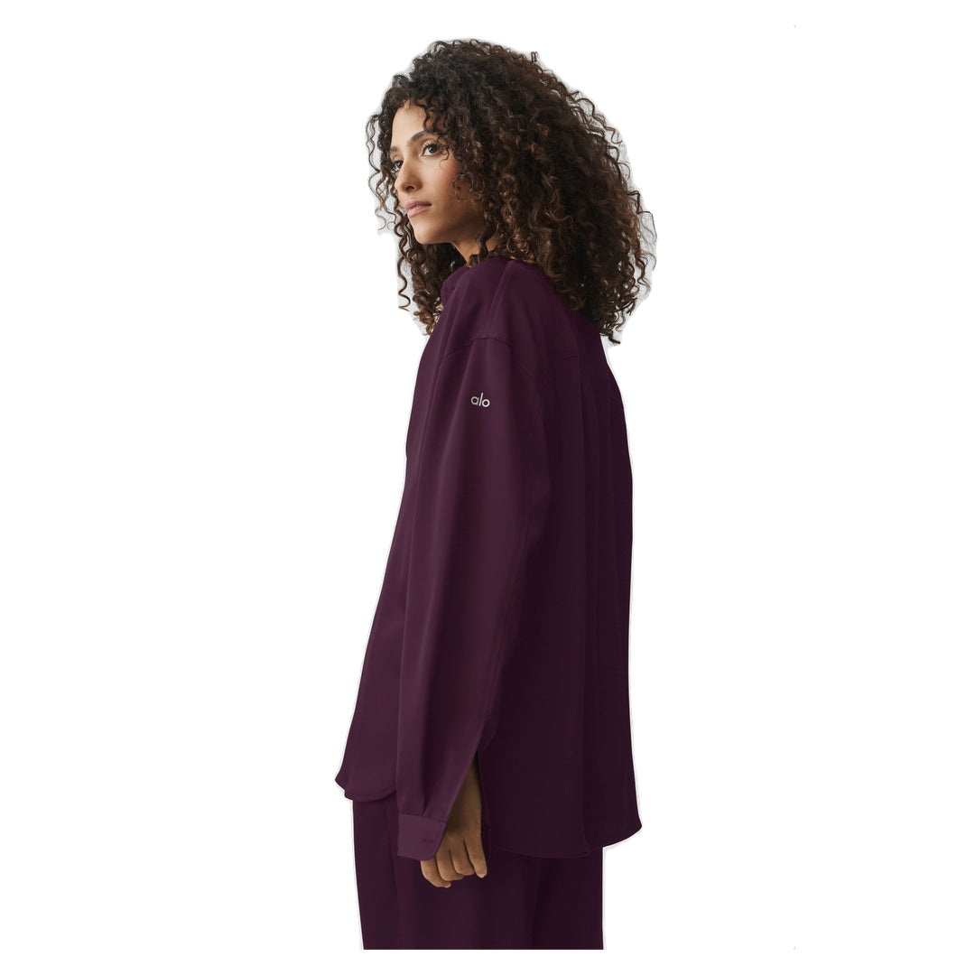 ALO Satin Smooth Talker Button Up - Rich Bordeaux