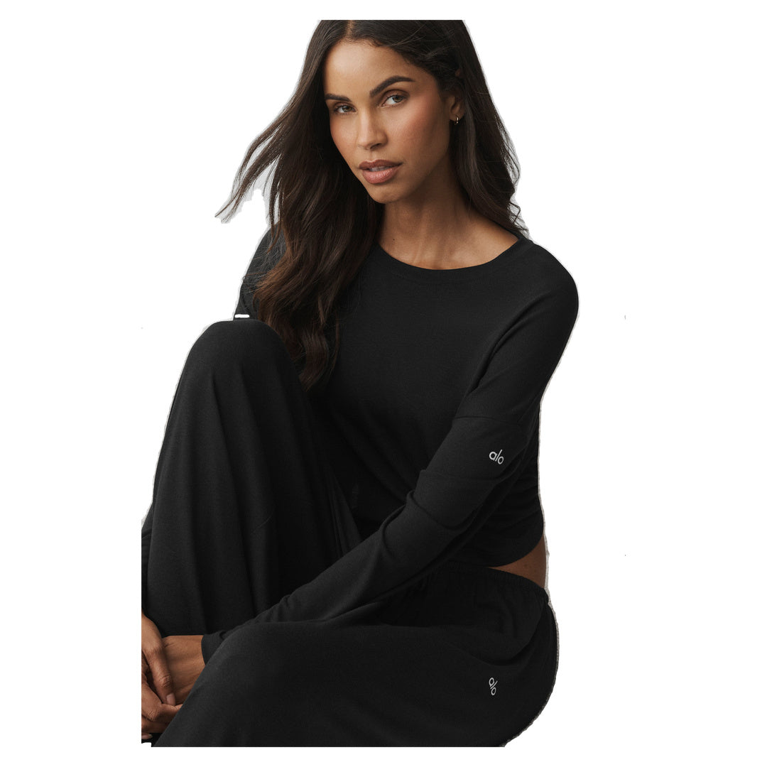 ALO Semi-Sheer Oasis Boxy Long Sleeve - Black