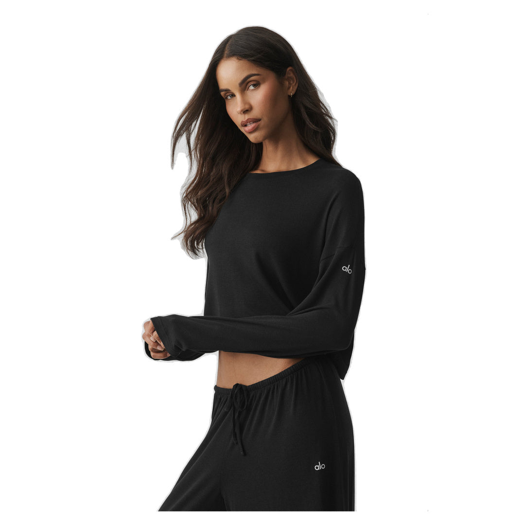 ALO Semi-Sheer Oasis Boxy Long Sleeve - Black