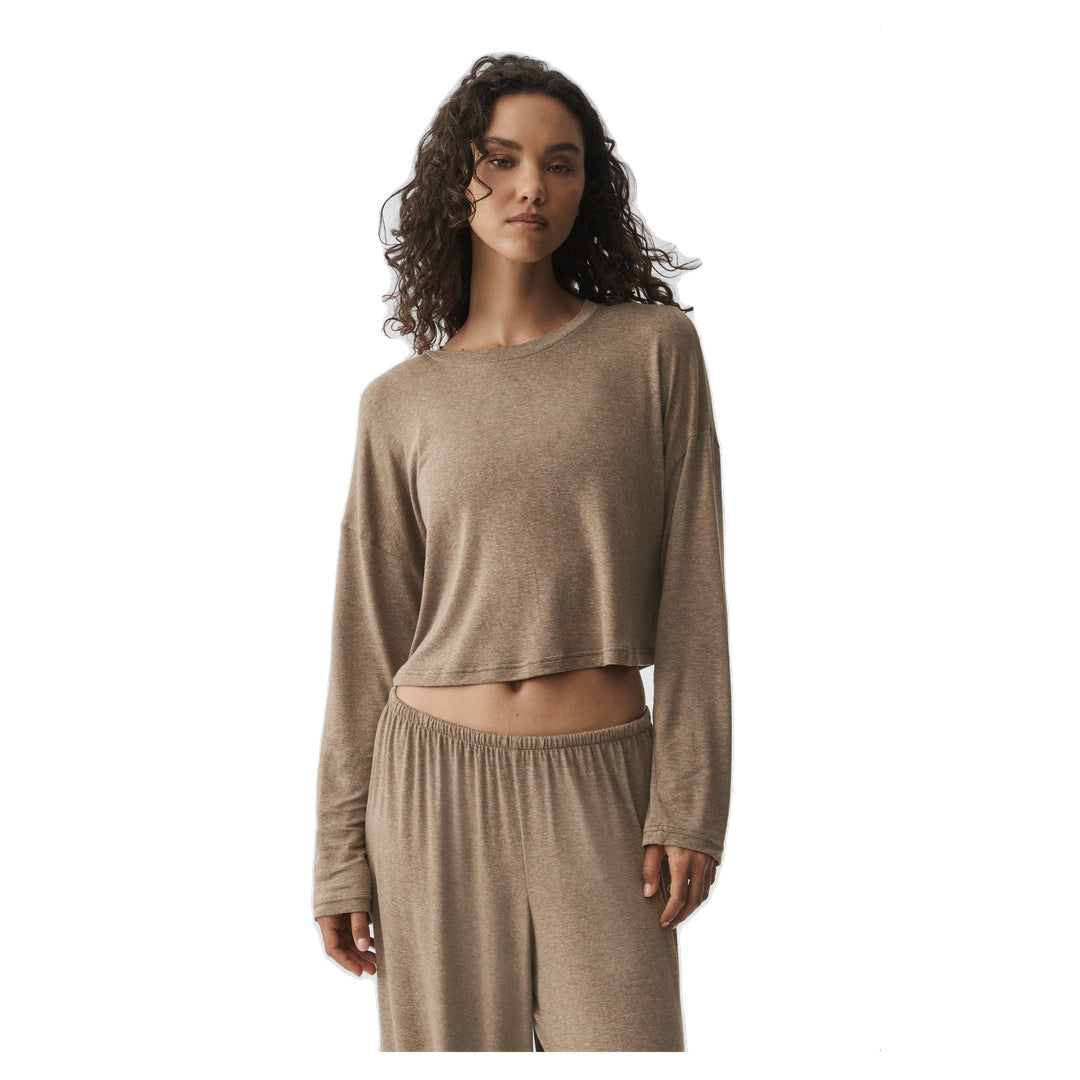 ALO Semi-Sheer Oasis Boxy Long Sleeve - Java Brown Heather