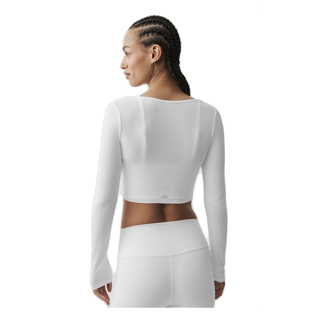 ALO Ribbed Cropped Whisper Cardigan - White