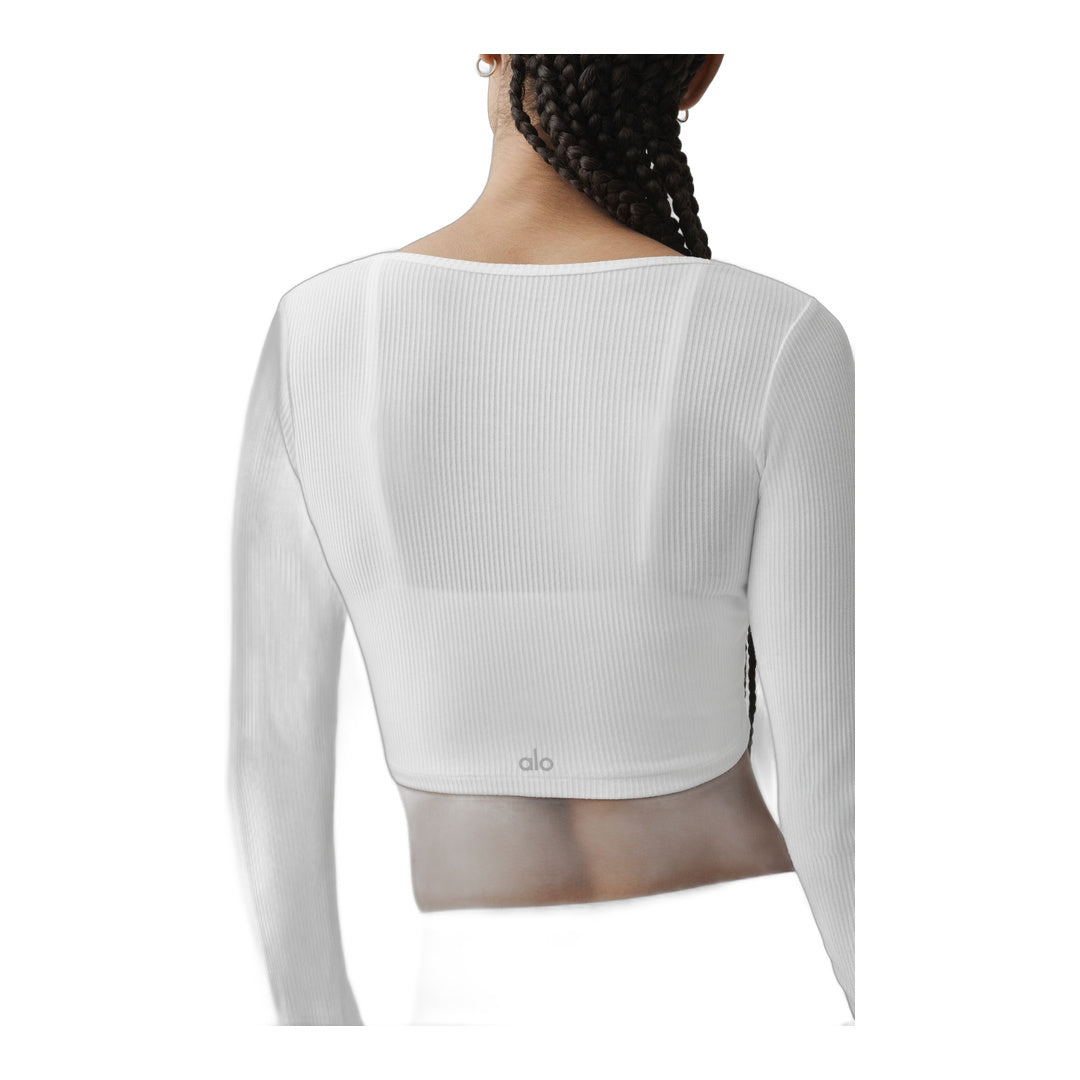 alo Ribbed Cropped Whisper Cardigan - White