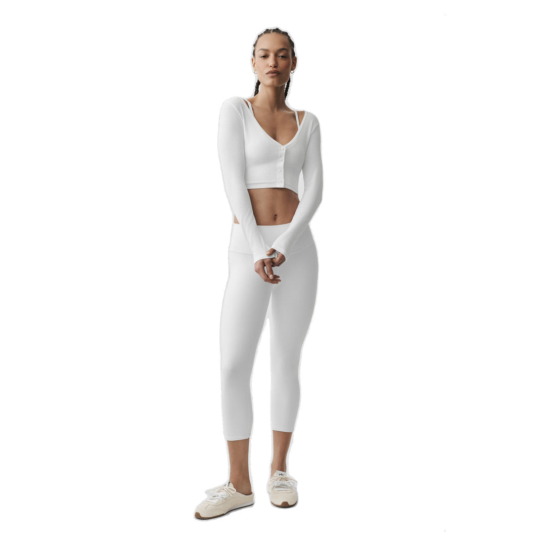 ALO Ribbed Cropped Whisper Cardigan - White