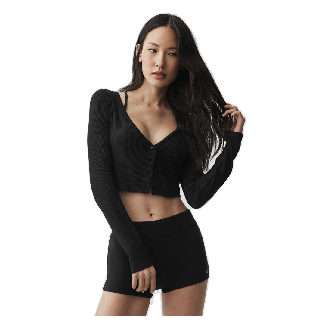ALO Ribbed Cropped Whisper Cardigan - Black