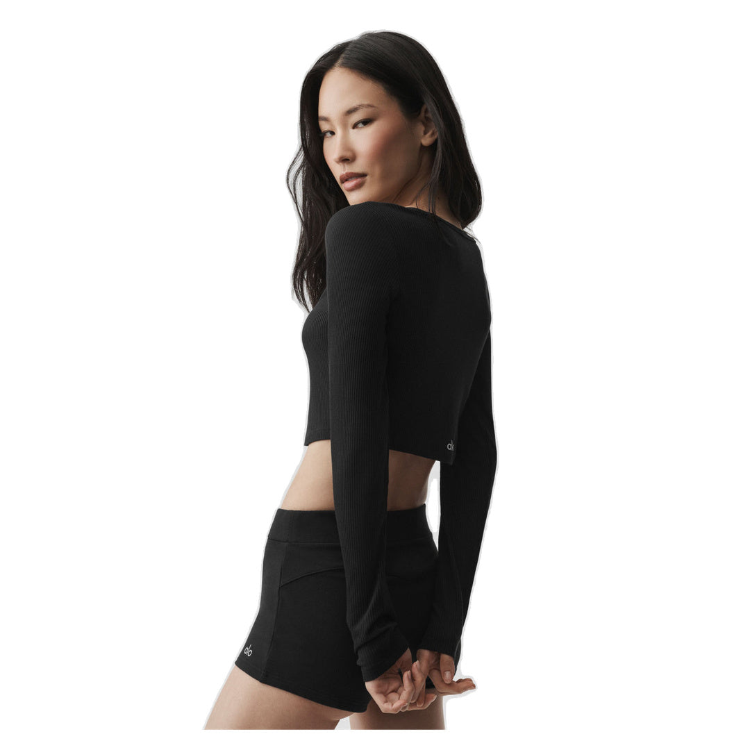 ALO Ribbed Cropped Whisper Cardigan - Black