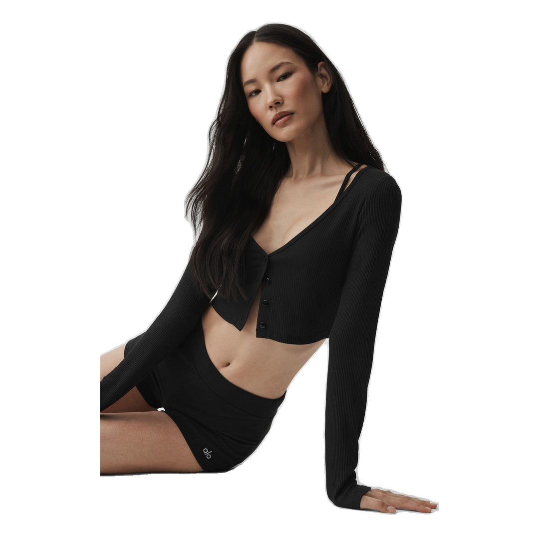 ALO Ribbed Cropped Whisper Cardigan - Black