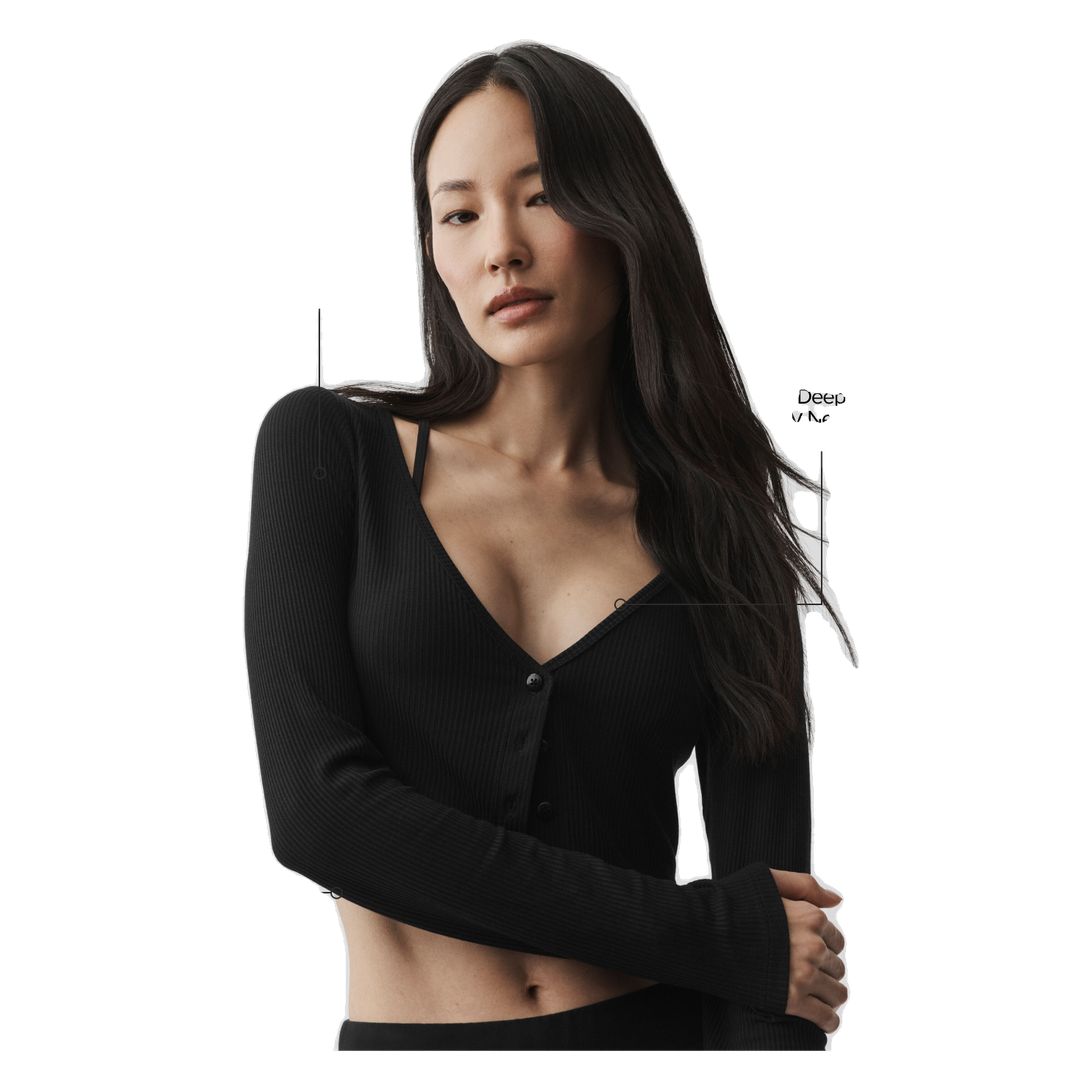 ALO Ribbed Cropped Whisper Cardigan - Black