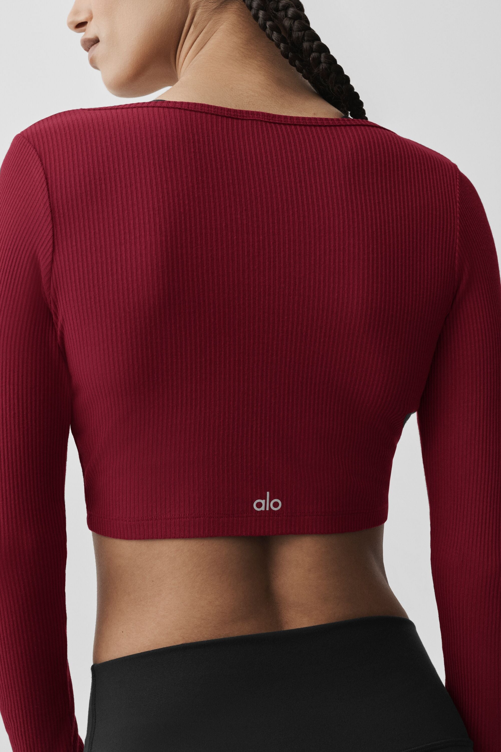 alo Ribbed Cropped Whisper Cardigan - Summer Romance Red