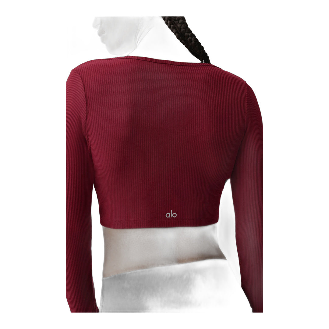alo Ribbed Cropped Whisper Cardigan - Summer Romance Red