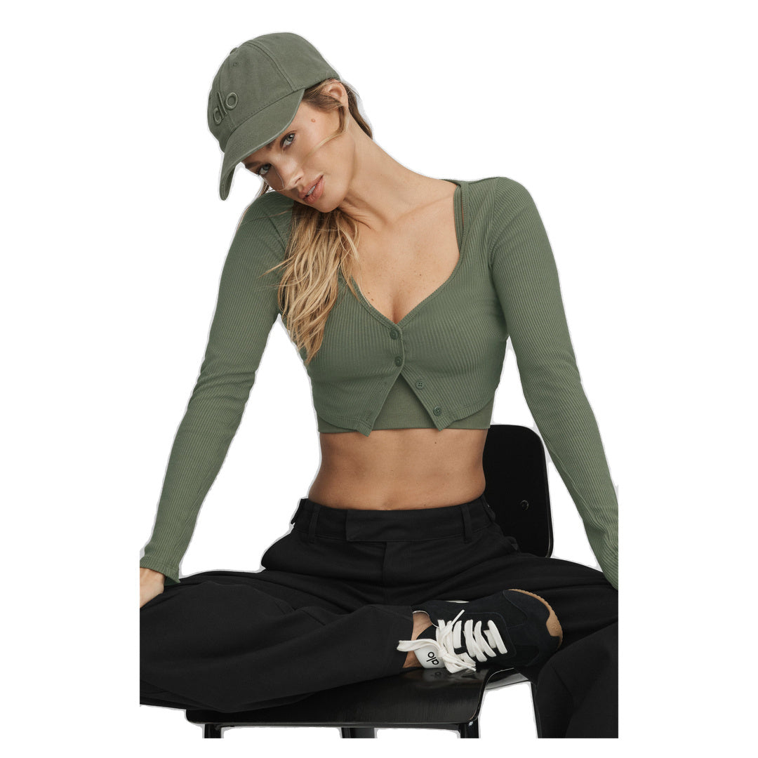 ALO Ribbed Cropped Whisper Cardigan - Bamboo Green