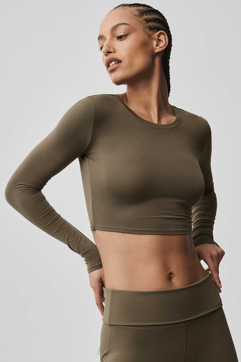 alo Alosoft Crop Finesse Long Sleeve - Olive Tree