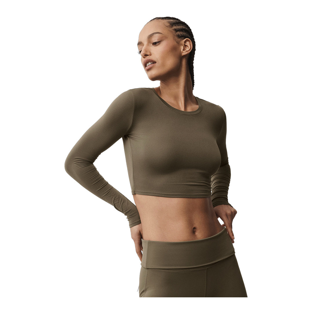 alo Alosoft Crop Finesse Long Sleeve - Olive Tree