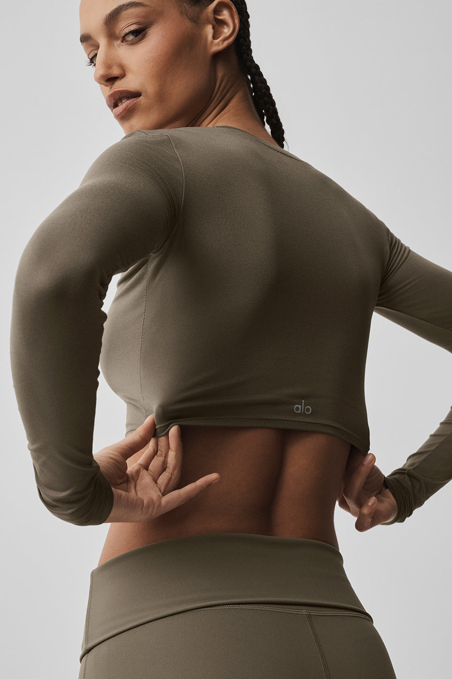 alo Alosoft Crop Finesse Long Sleeve - Olive Tree