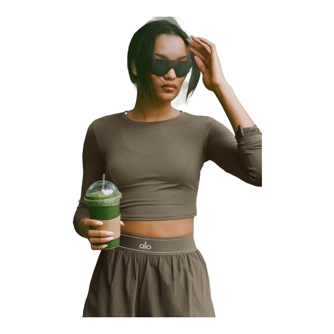 alo Alosoft Crop Finesse Long Sleeve - Olive Tree