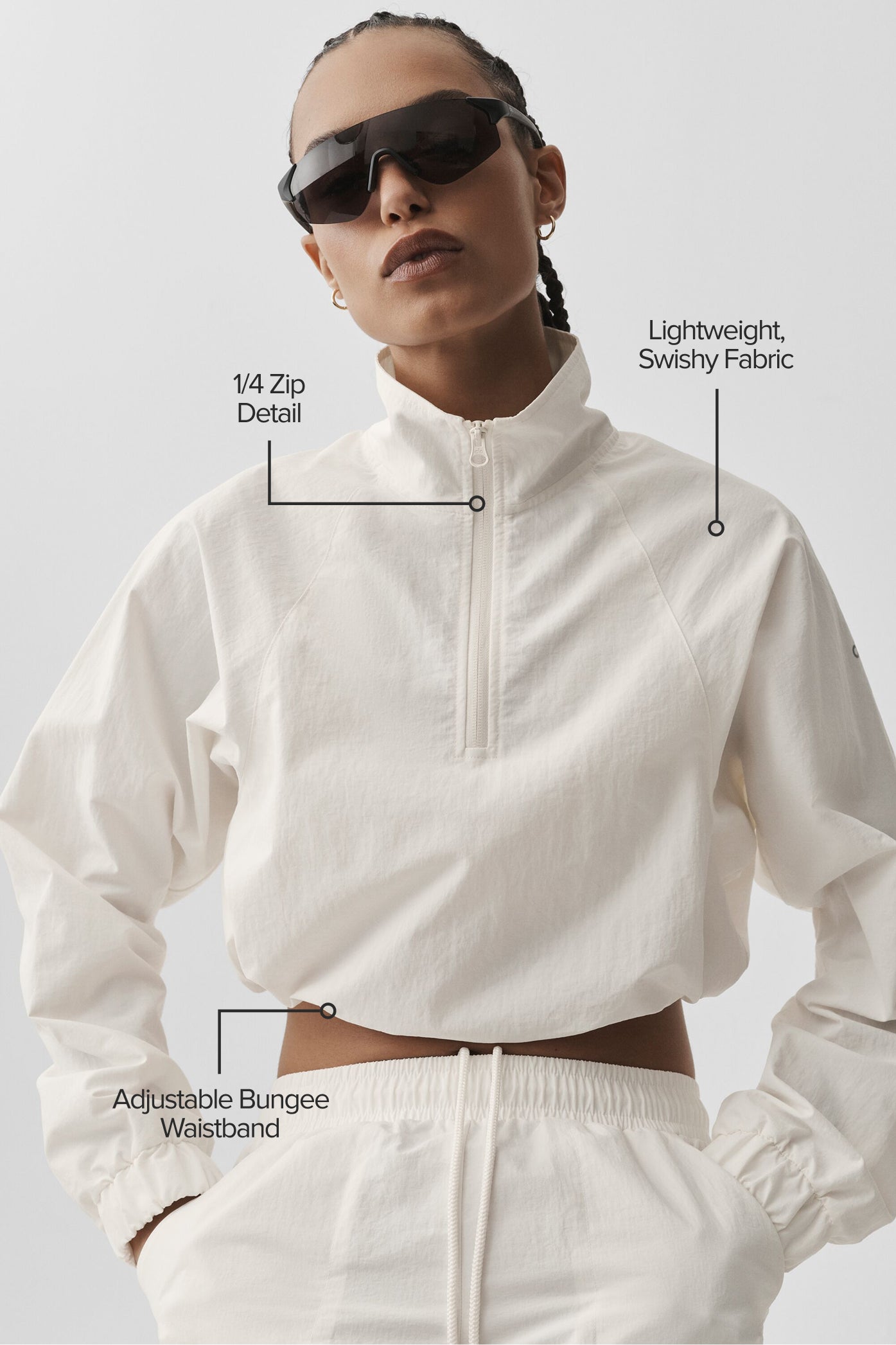 alo Cropped 1/4 Zip Alumni Pullover - Ivory