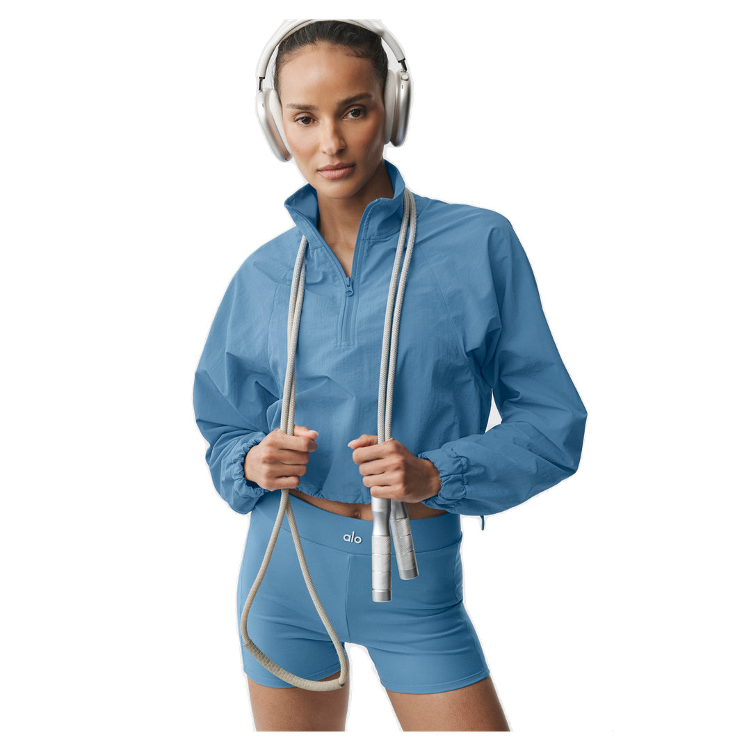 ALO Cropped 1/4 Zip Alumni Pullover - California Blue