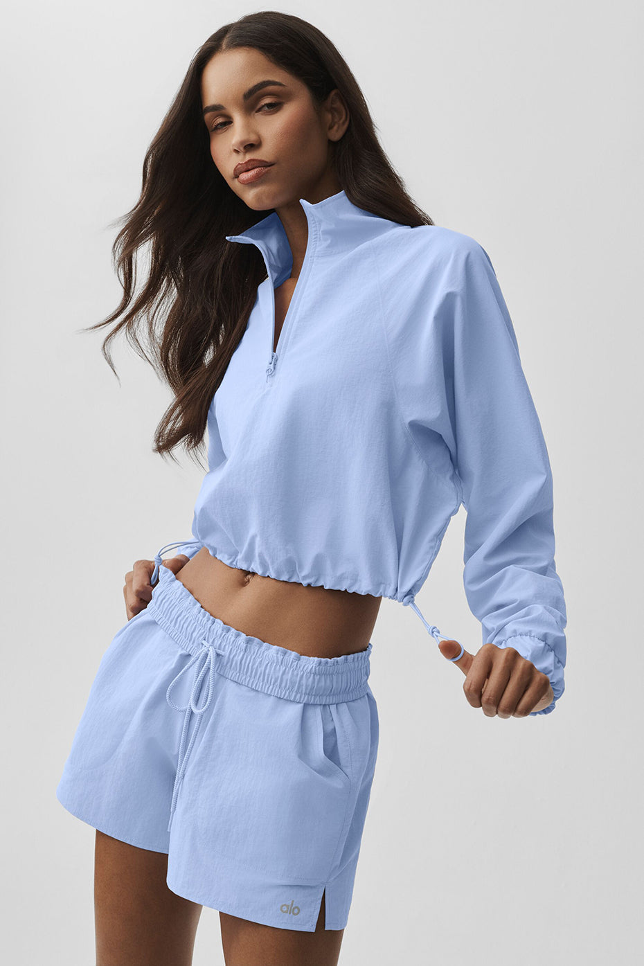 alo Cropped 1/4 Zip Alumni Pullover - Light Provence Blue