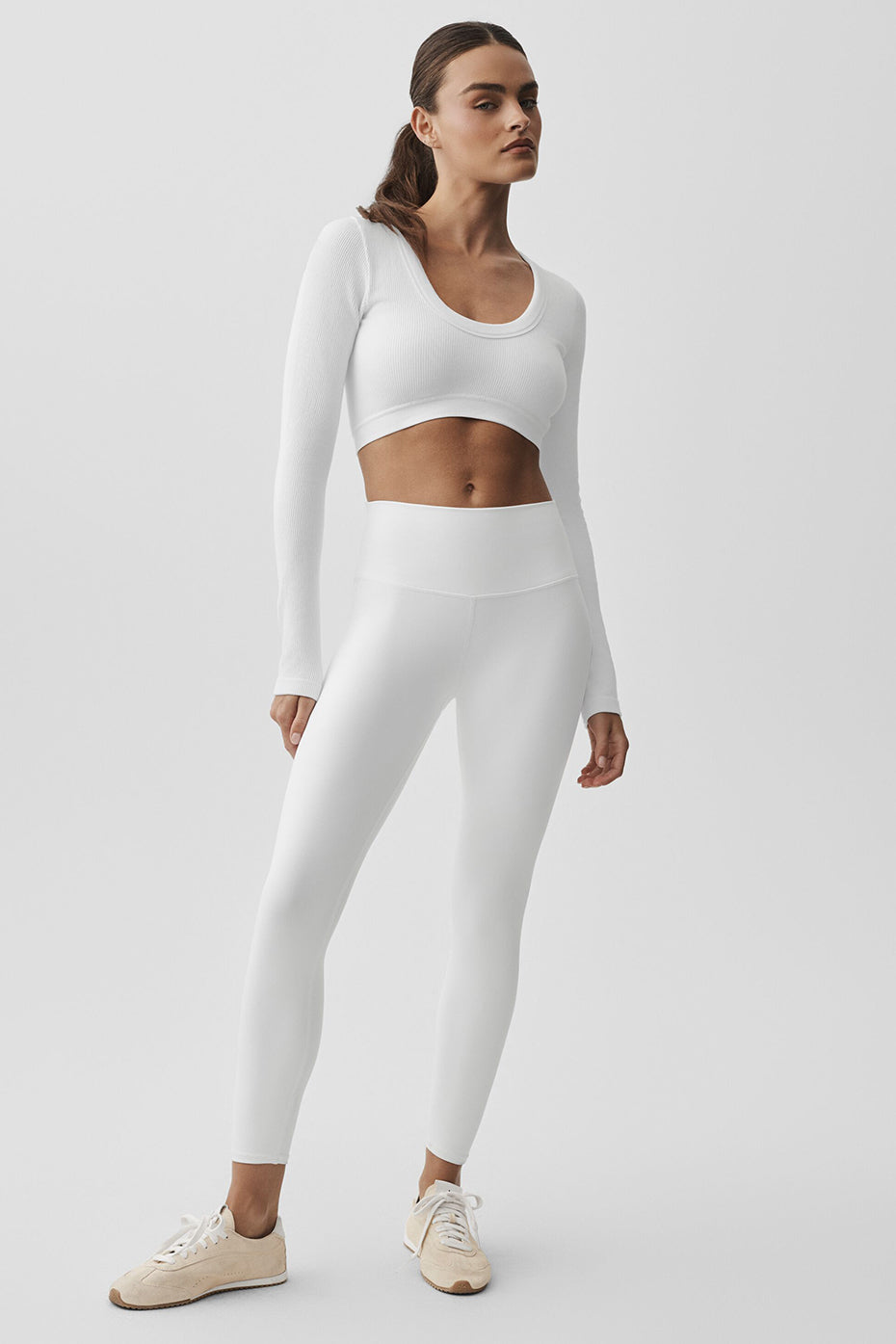 alo Seamless Ribbed Cropped Serene Long Sleeve - White