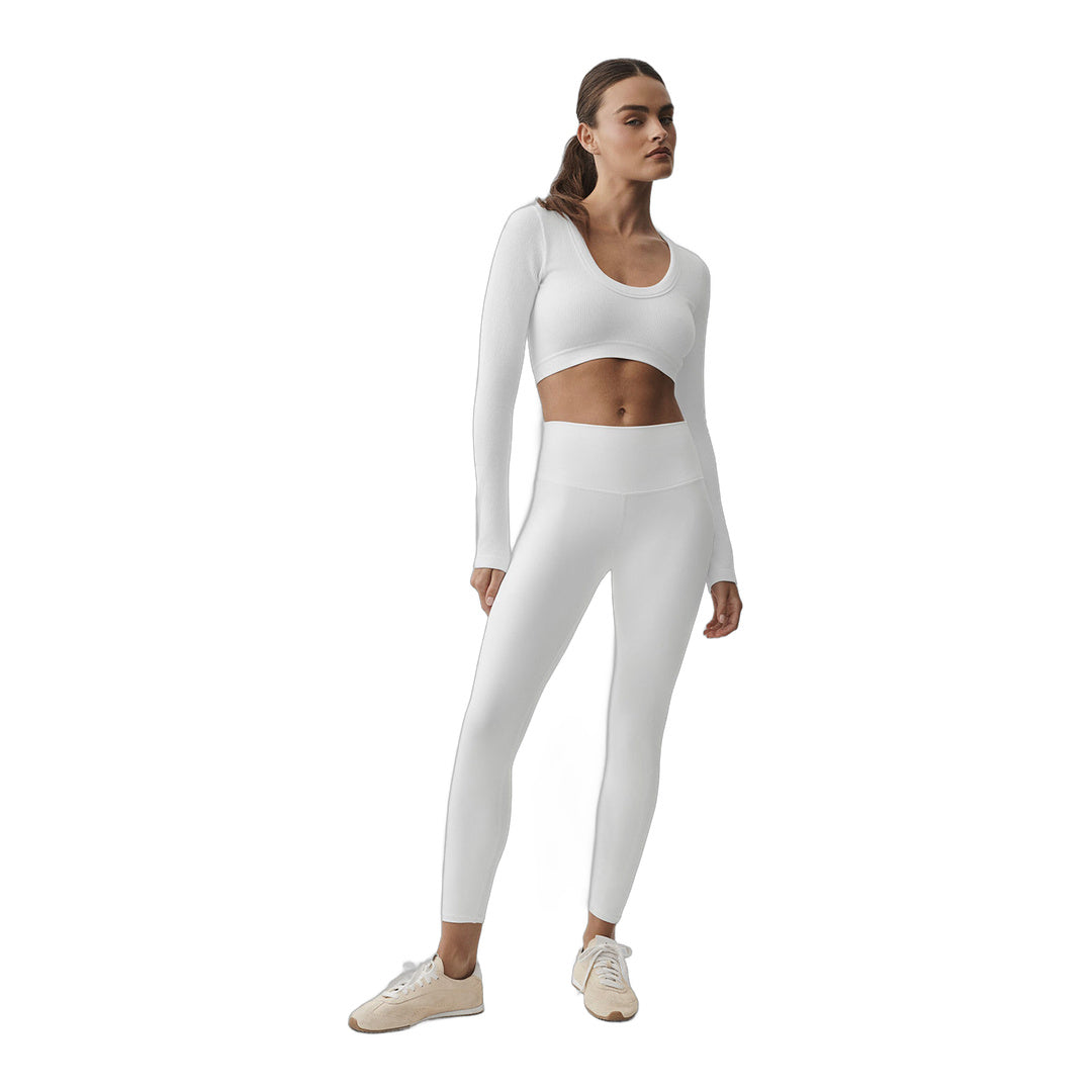 alo Seamless Ribbed Cropped Serene Long Sleeve - White