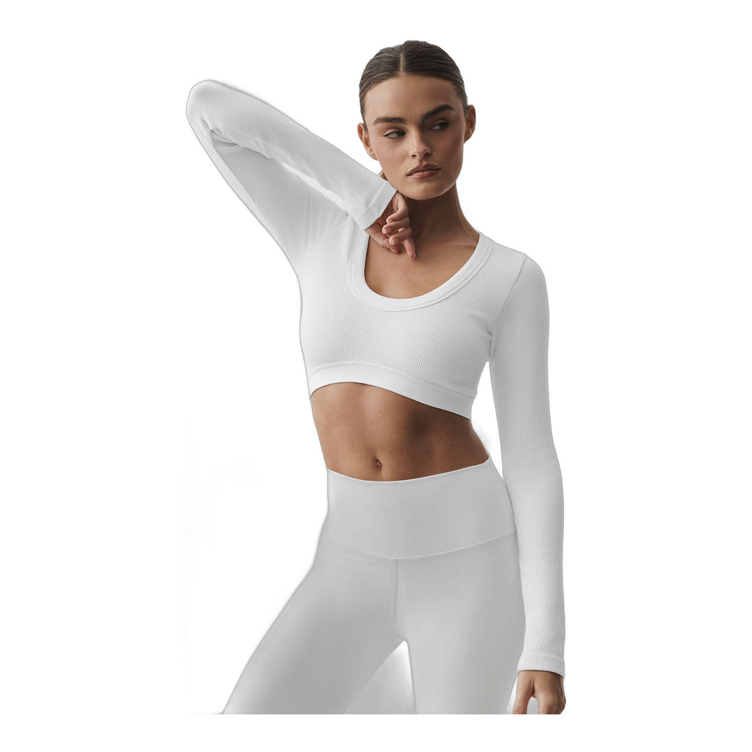 alo Seamless Ribbed Cropped Serene Long Sleeve - White