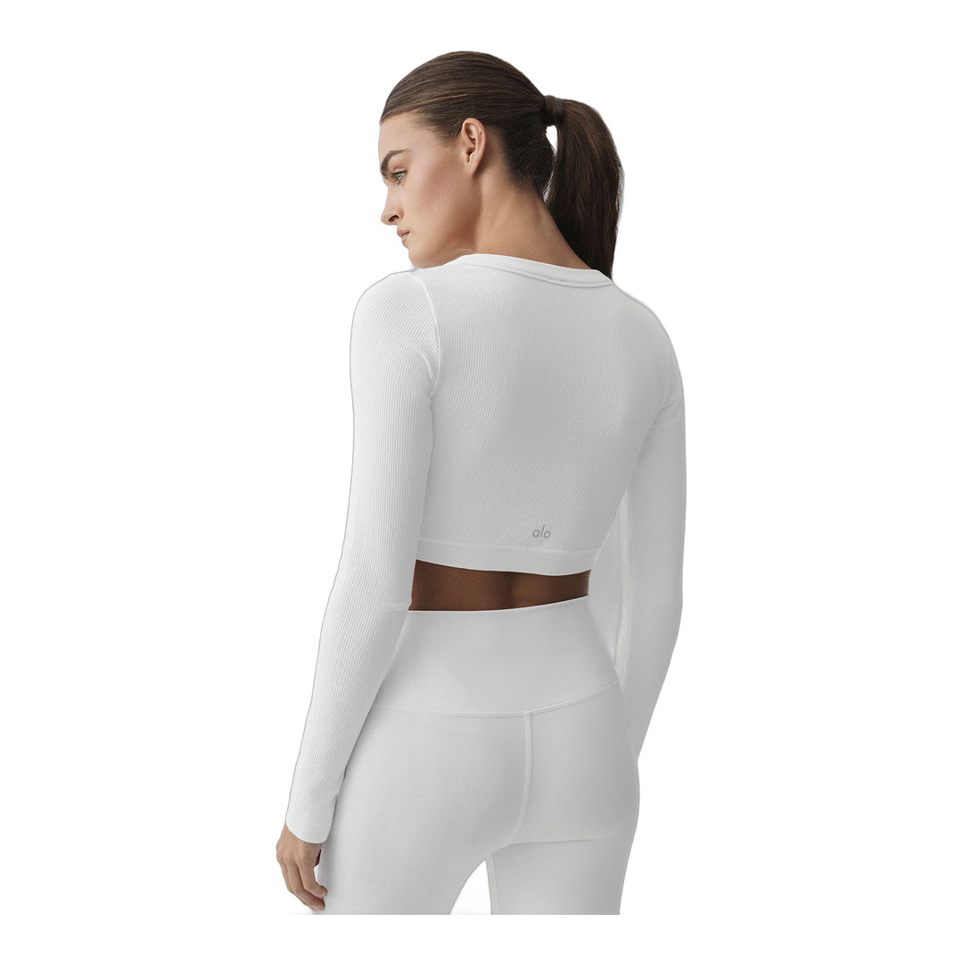 alo Seamless Ribbed Cropped Serene Long Sleeve - White