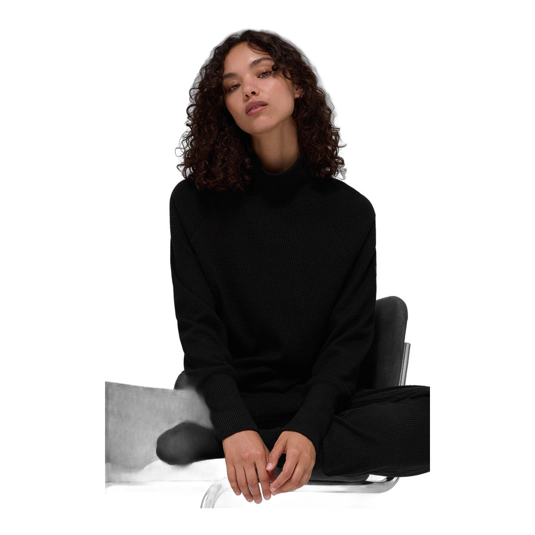 alo Waffle Weekend Escape Mock Neck Long Sleeve - Black