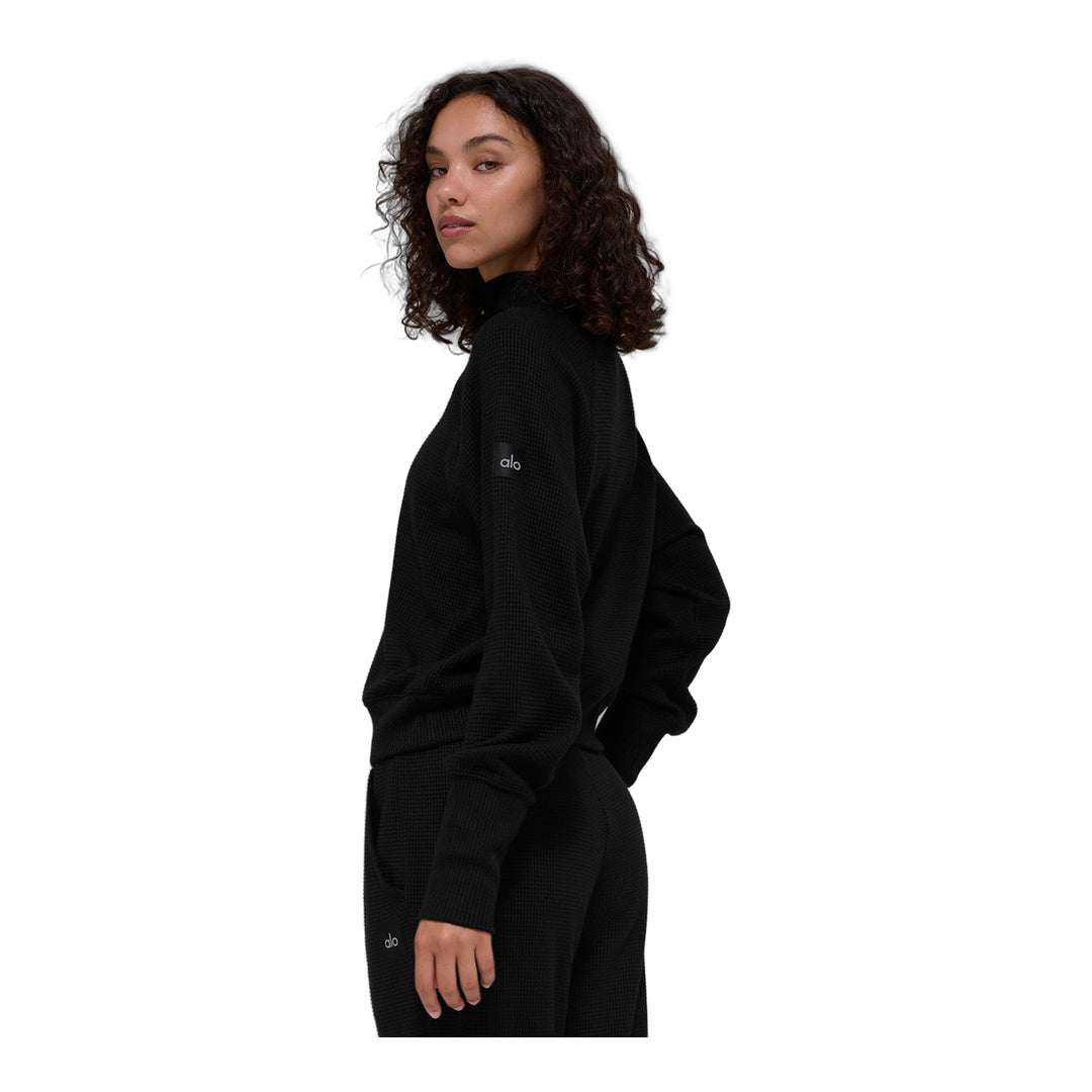 alo Waffle Weekend Escape Mock Neck Long Sleeve - Black