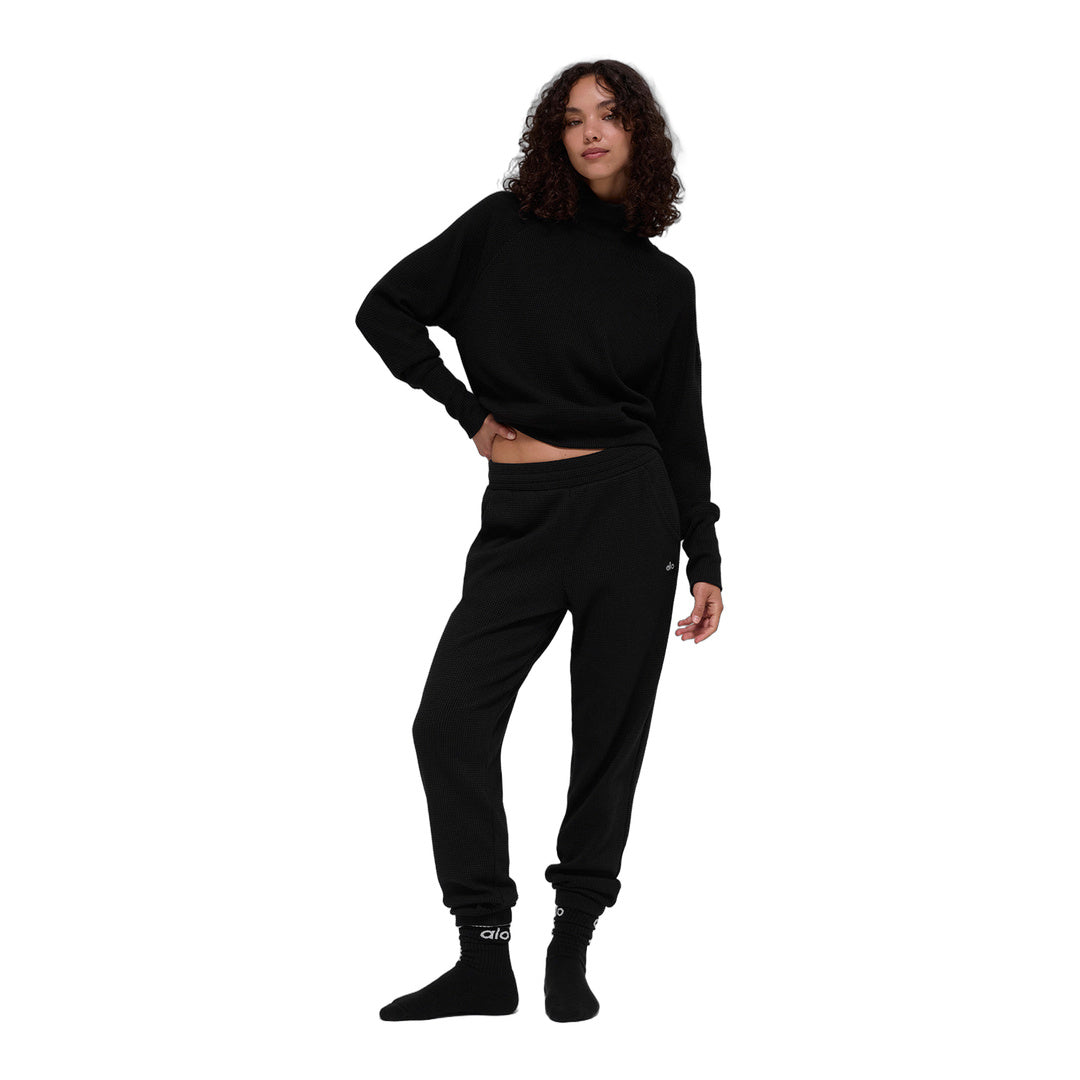alo Waffle Weekend Escape Mock Neck Long Sleeve - Black