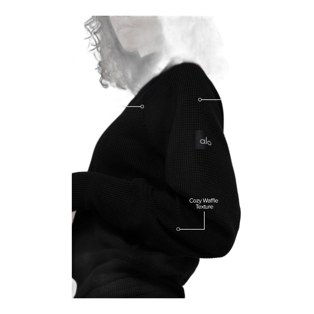 alo Waffle Weekend Escape Mock Neck Long Sleeve - Black