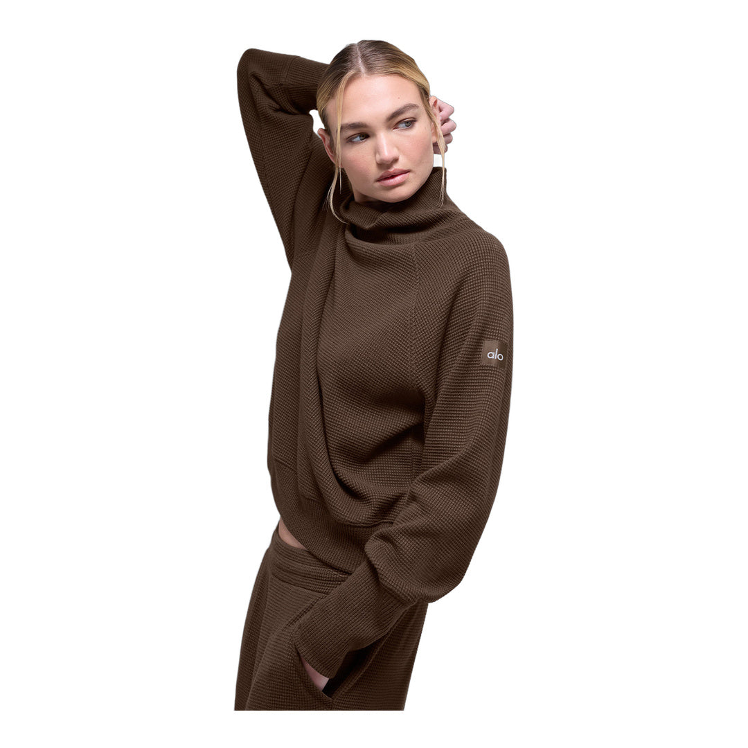 alo Waffle Weekend Escape Mock Neck Long Sleeve - Espresso