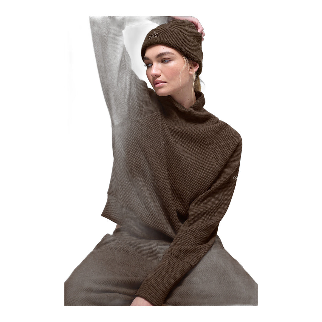 alo Waffle Weekend Escape Mock Neck Long Sleeve - Espresso