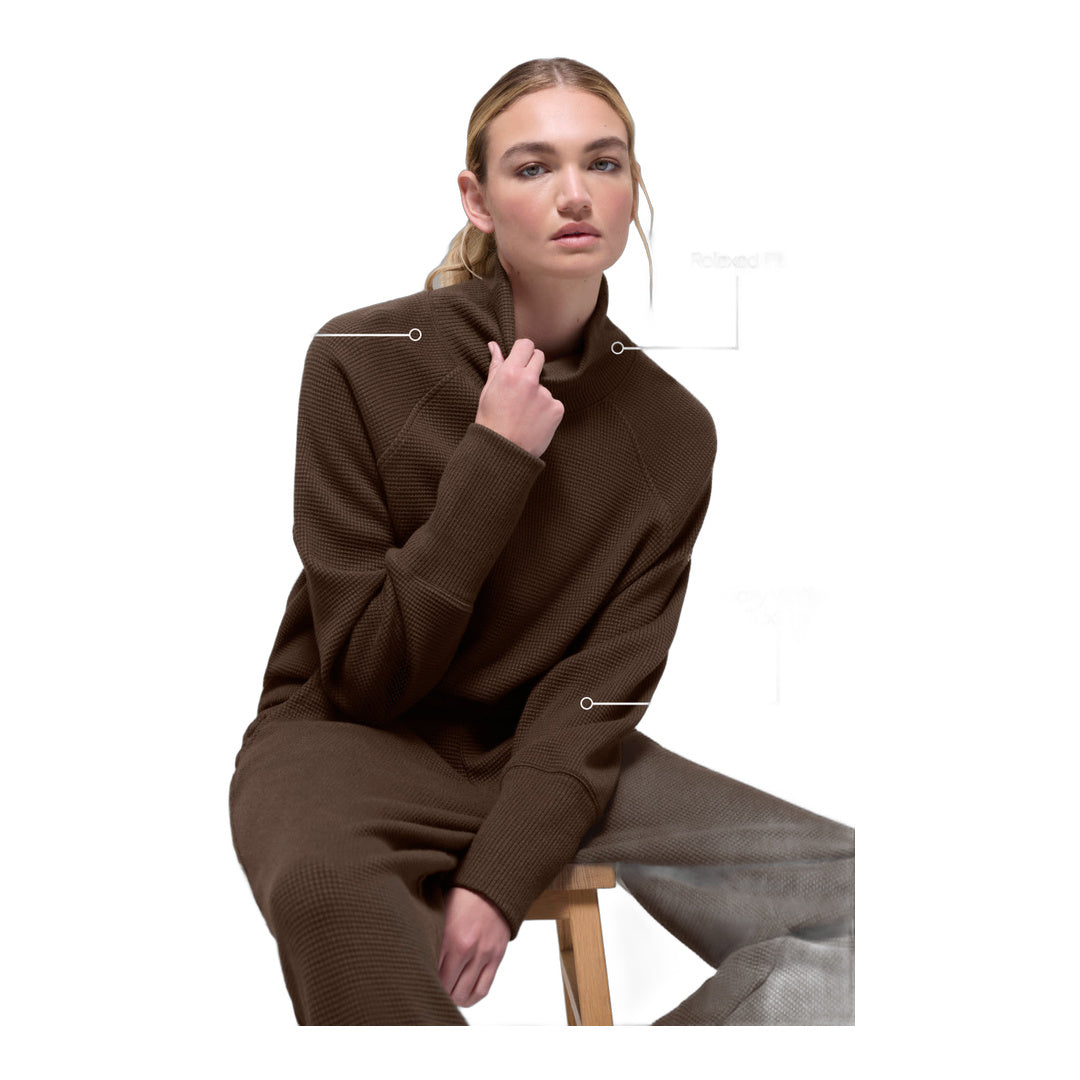 alo Waffle Weekend Escape Mock Neck Long Sleeve - Espresso