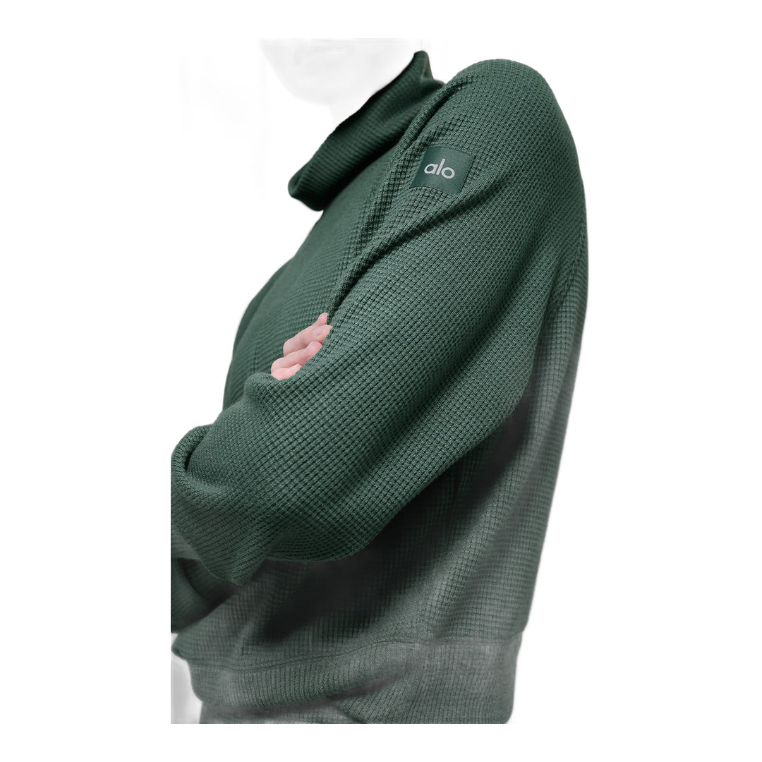 alo Waffle Weekend Escape Mock Neck Long Sleeve - Clover Green
