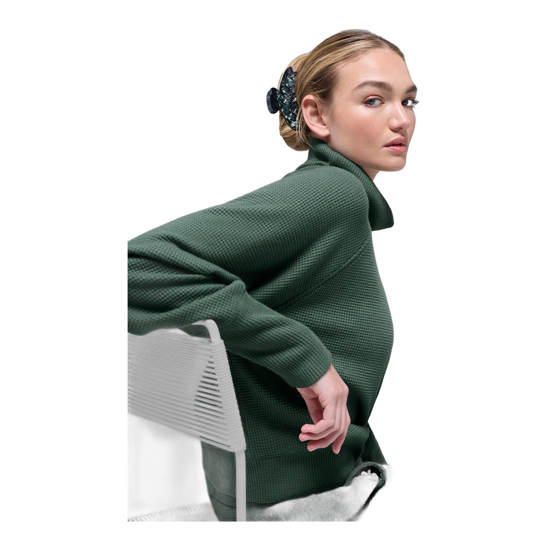 alo Waffle Weekend Escape Mock Neck Long Sleeve - Clover Green